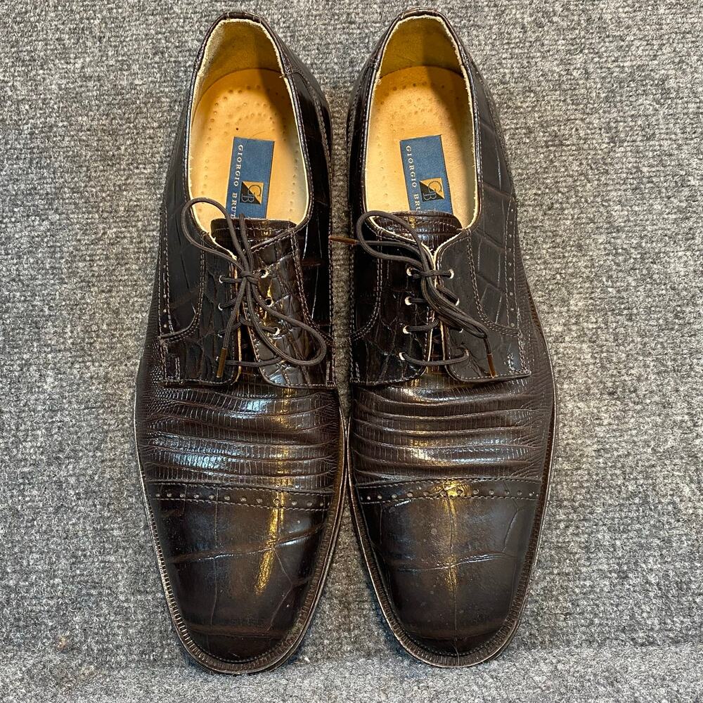Giorgio Brutini Brown Croc Embossed Leather Toe Cap Oxford Dress Shoes Mens 13